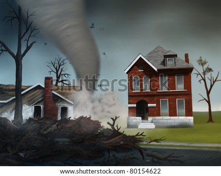 Digital Painting Deadly Tornado Destroying Houses Stock Illustration ...