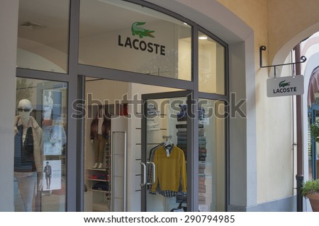 MUGELLO, ITALY - SEPTEMBER 11, 2014: Facade of Lacoste store in McArthurGlen Designer Outlet Barberino situated close to Florence. Lacoste is a French clothing company founded in 1933 by Rene Lacoste