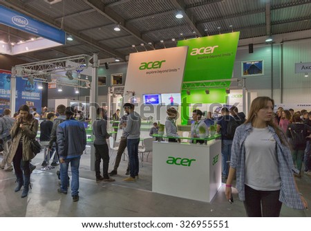 KIEV, UKRAINE - OCTOBER 11, 2015: People visit Acer, a Taiwan based international computer company booth during CEE 2015, the largest electronics trade show of Ukraine in ExpoPlaza Exhibition Center.