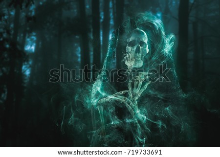High contrast image of a scary ghost in the woods High contrast image of a scary ghost in the woods