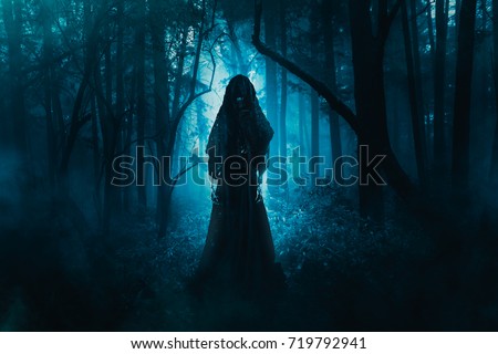 High contrast image of a scary ghost in the woods High contrast image of a scary ghost in the woods