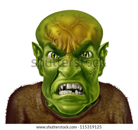 Anger Management concept with a green monster face mad scientist type of character screaming with an angry human expression expressing emotional stress from work or personal life.
