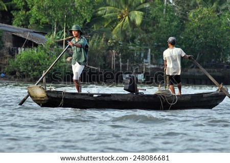 CAN THO - FEB 17: Unidentified Vietnamese fishermen fishing in the Mekong delta. After the Ganges delta, Mekong delta is the second biggest delta in the world. On Feb 17, 2013 in Cai Rang, Vietnam