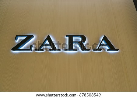 SEOUL, SOUTH KOREA - CIRCA MAY, 2017: close up shot of Zara sign. Zara is a Spanish clothing and accessories retailer