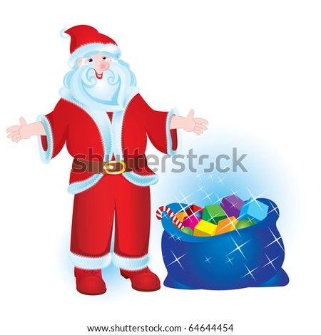 Illustration for Christmas and New Year. Santa Claus. Bag with gifts. Vector
