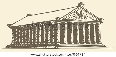 Illustration of a series of vector drawings for the Seven Wonders of the Ancient World. Temple of Artemis at Ephesus