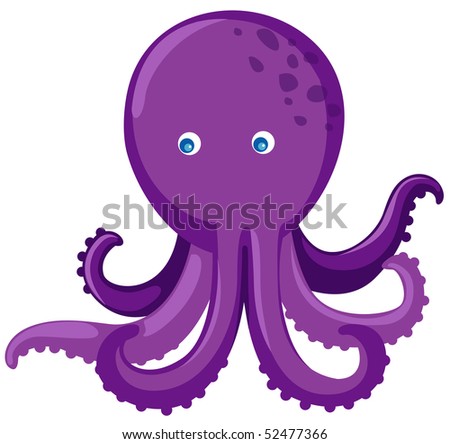 Happy Purple Octopus Cartoon Mascot Character 스톡 벡터 645510433