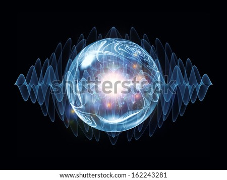 Série de partículas de onda.  Pano de fundo de padrões esféricos fractais e elementos conceituais sobre o tema ciência, tecnologia, espiritualidade e design