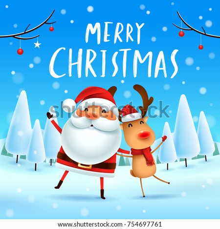 merry christmas santa claus and reindeer in christmas snow scene winter landscape - Christmas Santa Reindeer merry christmas santa claus and reindeer in christmas snow scene winter landscape - Christmas Santa Reindeer