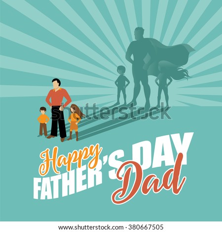 Happy Father's Day superhero dad and kids. EPS 10 vector.