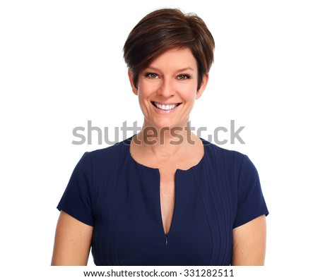 Beautiful mature business woman isolated over white background.