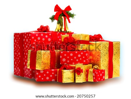 Christmas Presents and Gifts. Isolated over white background