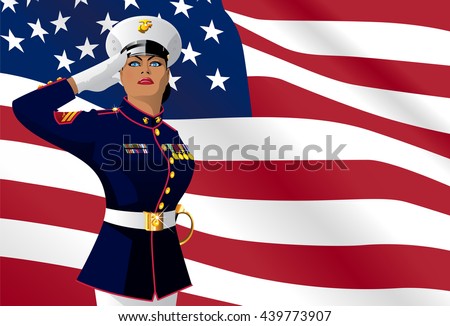 US Female Soldier Saluting American Flag Stock Vector ...