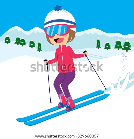 Happy Little Girl Skiing On Snow Stock Vector (Royalty Free) 329660357