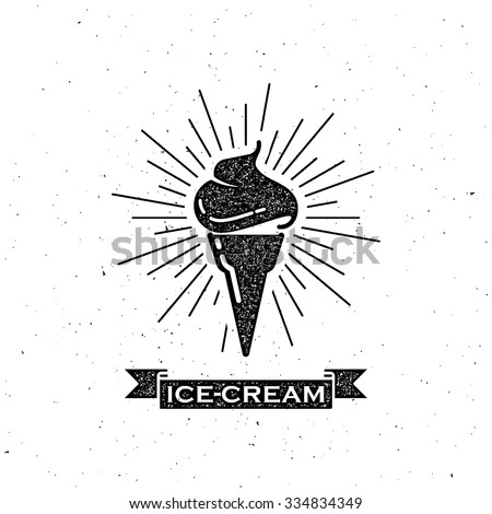 vector illustration with ice cream cone and vintage ribbon. letterpress label design