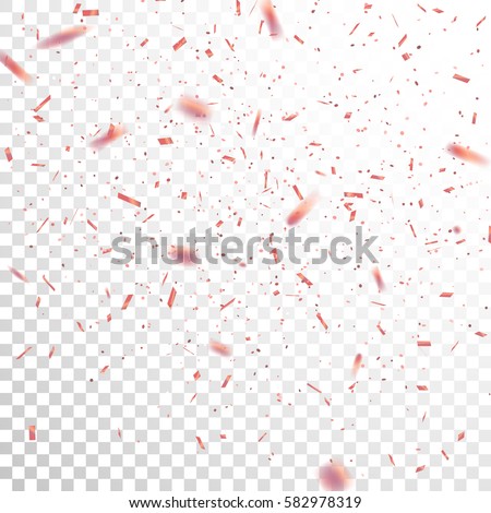 Pink Confetti. Vector Festive Illustration of Falling Shiny Confetti Isolated on Transparent Checkered Background. Holiday Decorative Tinsel Element for Design