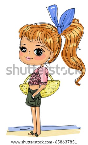 Cute Group Little Girls Stock Vector 59008225 - Shutterstock