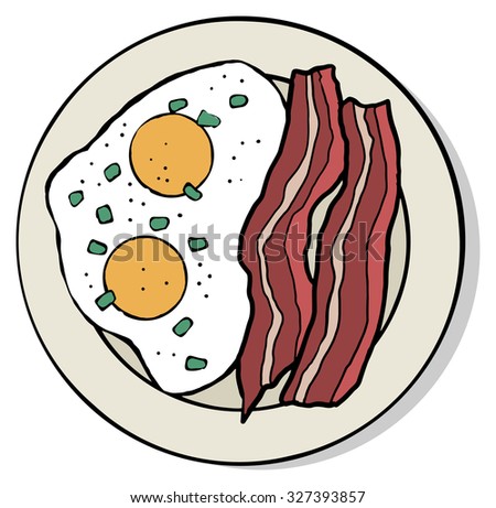 Top View Breakfast Food Plate Fried Stock Vector 327393857 - Shutterstock