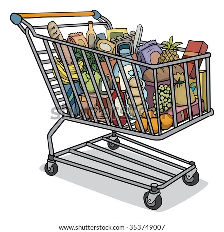 Cartoon Shopping Cart Full Groceries Vector Stock Vector 353749007