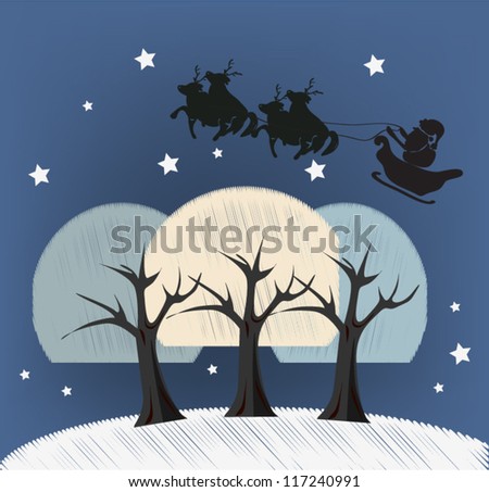 Silhouette of Santa Claus Winter Landscape