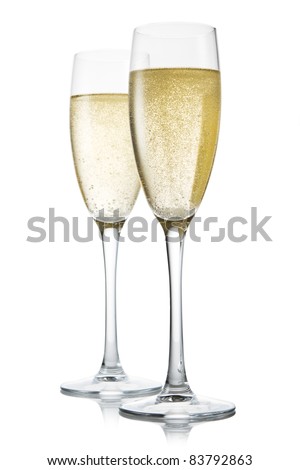 Two glasses of champagne. Isolated on white backgroun
