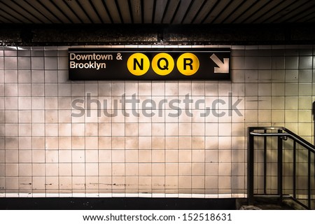 New York City subway with sign
