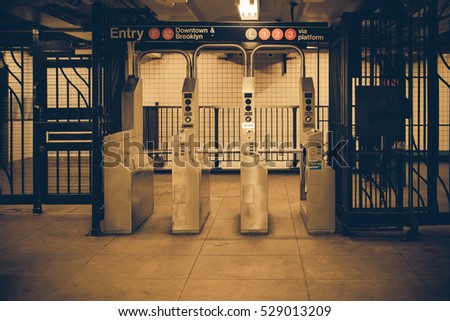 Vintage tone New York City subway turnstile