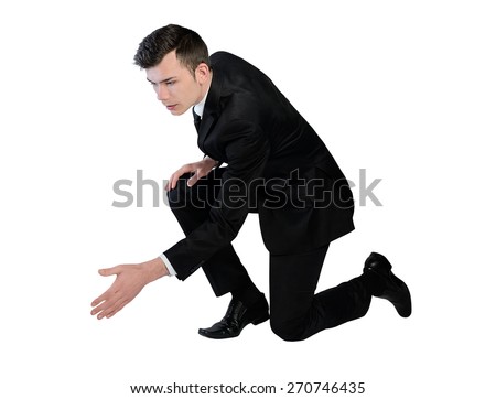 Isolated business man help hand - stock photo