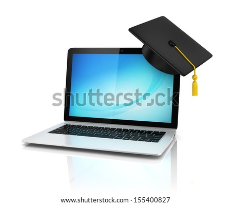 Graduation Cap On Laptop Elearning 3 D Stock Illustration 155400827 ...