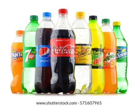 POZNAN, POLAND - JAN 18, 2017: Global soft drink market is dominated by brands of few multinational companies founded in North America. Among them are Pepsico, Coca Cola and Dr. Pepper Snapple Group