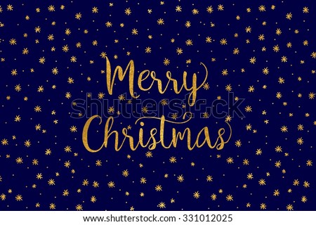 Simple Christmas card - dark, blue background with gold foil stars and handwritten letters