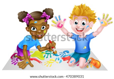 Cartoon Boy Kid Messy Playing Paint Stock Vector 398845018 - Shutterstock