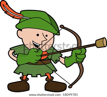 Illustration of young man in robinhood costume with bow and arrow ...