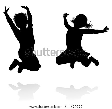 Happy Boy Girl Silhouette Kids Children Stock Vector 644690797