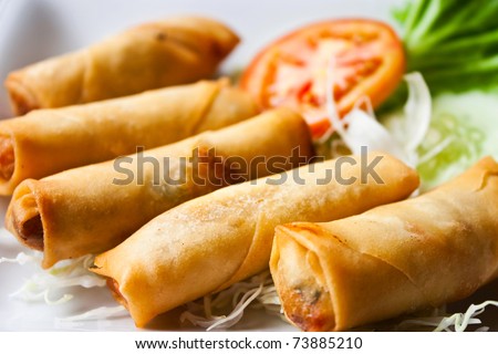 Fried Chinese Traditional Spring rolls food - stock photo