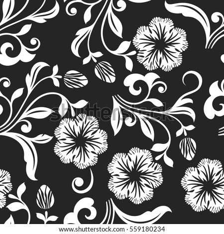 Seamless black and white flower vector background seamless textile print or wrapping paper template Seamless black and white flower vector background seamless textile print or wrapping paper template