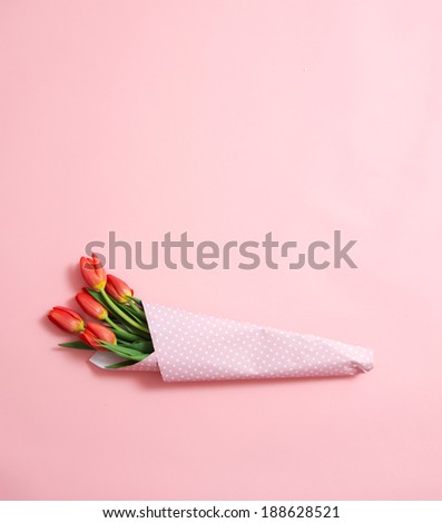 Bouquet of Orange and Pink Tulips on Seamless Background Paper Lots of Extra Space for Text