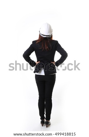 The Asian woman on the white background.