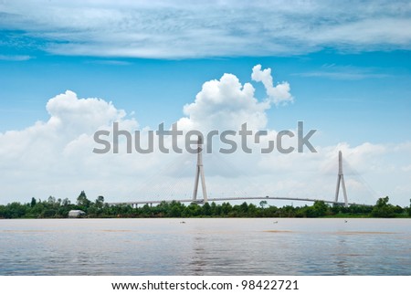 CAN THO, VIETNAM-AUG 27: the Can Tho Bridge in Can Tho, Vietnam on August 27, 2010. The bridge is 2.75 kilometers long and is currently the longest main span cable-stayed bridge in Southeast Asia.