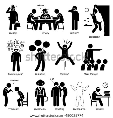 Neutral Personalities Character Traits Stick Figures Stock Vector ...