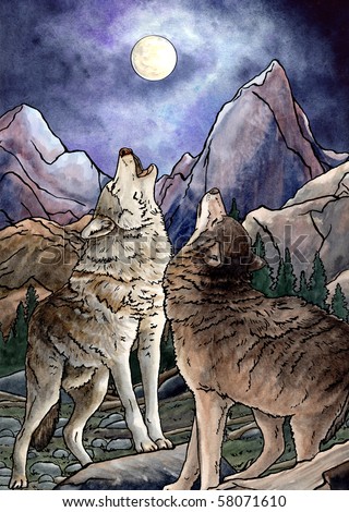 Lone Wolf Howling Moon Stock Illustration 64267279 - Shutterstock