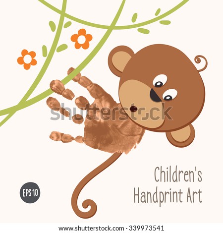 Handprint Monkey Climbing Jungle Hand Painted Stock Vector (Royalty ... Handprint Monkey Climbing Jungle Hand Painted Stock Vector (Royalty ...