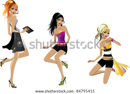 Cute Cartoon Illustration Beautiful Teenage Girls Stock Vector ...