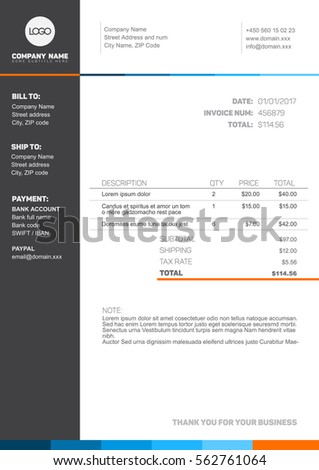 size vector table Design Invoice Minimalist Stock Vector Your Template