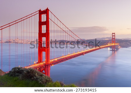 Golden Gate Bridge at sunset, San Francisco, California, USA