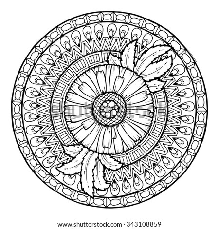 circle summer doodle flower ornament butterfly stock circle summer doodle flower ornament butterfly stock