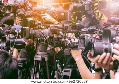 large number of press and media reporter in broadcasting event