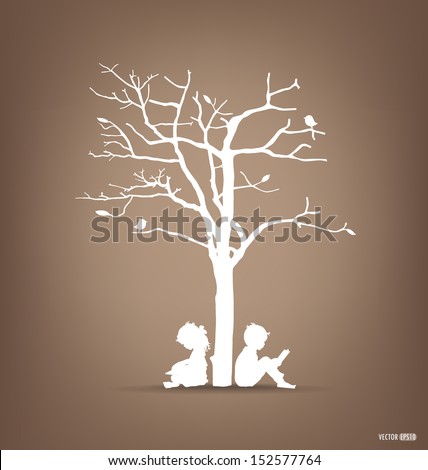 Vector Background Children Read Book Under Stock Vector 152577764 - Shutterstock