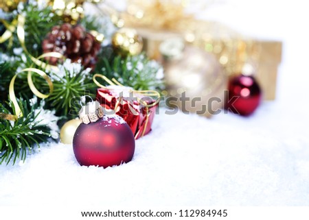 Christmas Composition Snow Christmas Decoration With Stock Photo ...
