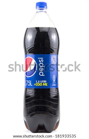 BUCHAREST, ROMANIA - March 15 , 2014:1750ml Pepsi Bottle on white background.
